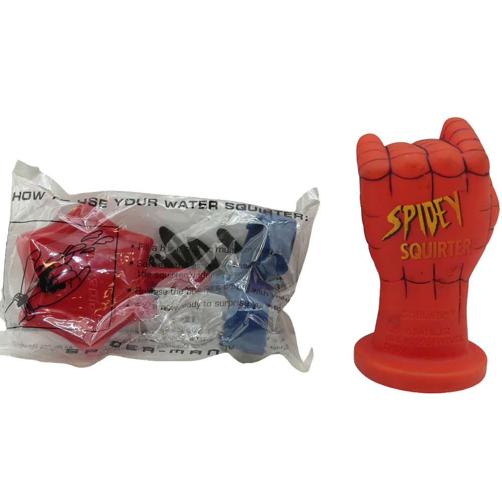 Lot of 2 Subway & Kellogs Spidey Squirter Spider-Man Water Toy Kids Meal Marvel